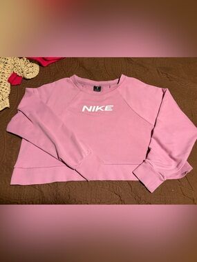 Nike Pink Crop Pullover Sweatshirt with White Center Logo